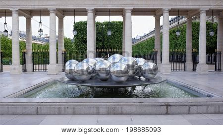 ParisFrance- April 30 2017: The Fontaines are officially known as Sphérades and Louis Victor's Colonnade