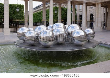 ParisFrance- April 30 2017: The Fontaines are officially known as Sphérades and Louis Victor's Colonnade