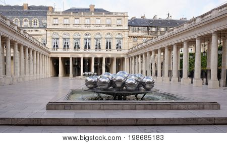 ParisFrance- April 30 2017: The Fontaines are officially known as Sphérades and Louis Victor's Colonnade