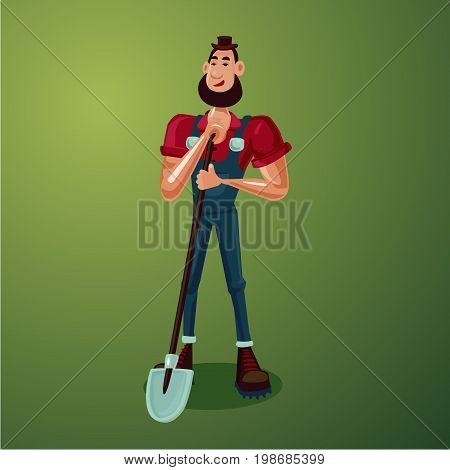 Funny farmer with a howel. Isolated cartoon character. 3d style.