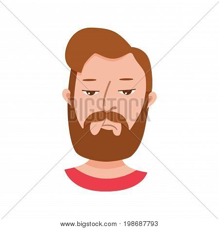 Male hipster cartoon character icon. Flat style emotion young beard men avatar. Colorful vector illustration of isolated guy face with expression sad.