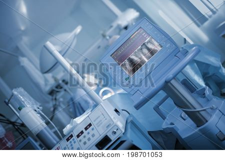 Patient's heart rate and x-ray tracing during surgery.