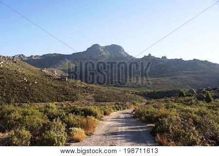 Forest road to La Maliciosa from the Almorchones mountain. Becerril de la Sierra. Madrid's community. Spain. Europe
