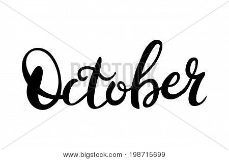 Hand drawn typography lettering October isolated on the white background. Fun brush ink inscription for photo overlays, greeting and invitation card or t-shirt print design.