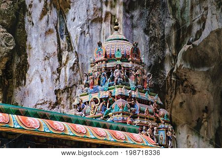 Indian Deity Statues decorating the Batu Caves, Malaysia. The cave is one of the most popular Hindu shrines outside India