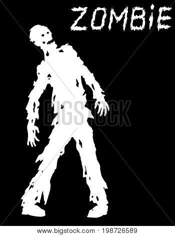 Silhouette of a standing zombie concept in black and white colors. Vector illustration. Scary character design. The horror genre.