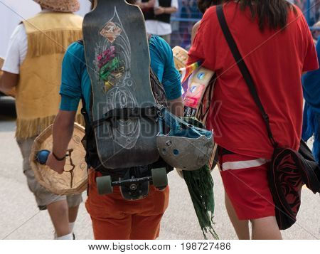 Vintage scratched skateboardist hipster crowd youth culture
