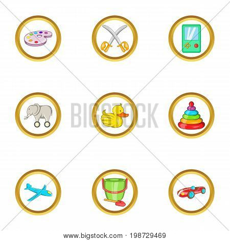 Children toy icon set. Cartoon set of 9 children toy vector icons for web isolated on white background