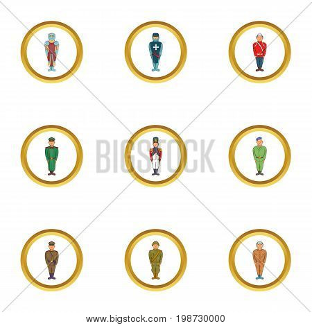 Military people icon set. Cartoon set of 9 military people vector icons for web isolated on white background