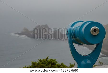 Telescope view of the rocks on the coastline