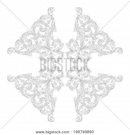 Vintage baroque frame scroll ornament engraving border floral retro pattern antique style acanthus foliage swirl decorative design element filigree calligraphy vector | damask - stock vector