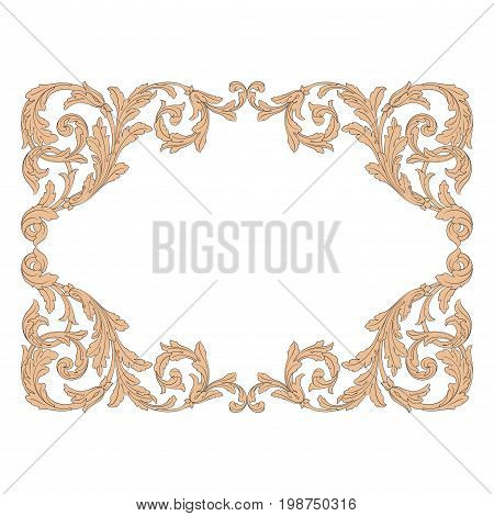 Vintage baroque frame scroll ornament engraving border floral retro pattern antique style acanthus foliage swirl decorative design element filigree calligraphy vector | damask - stock vector