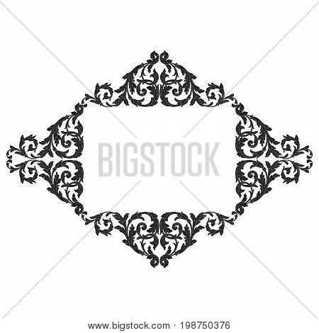 Vintage baroque frame scroll ornament engraving border floral retro pattern antique style acanthus foliage swirl decorative design element filigree calligraphy vector | damask - stock vector