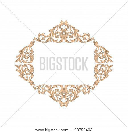 Vintage baroque frame scroll ornament engraving border floral retro pattern antique style acanthus foliage swirl decorative design element filigree calligraphy vector | damask - stock vector