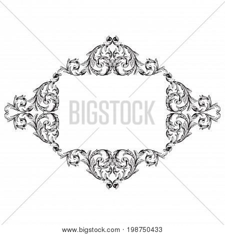 Vintage baroque frame scroll ornament engraving border floral retro pattern antique style acanthus foliage swirl decorative design element filigree calligraphy vector | damask - stock vector