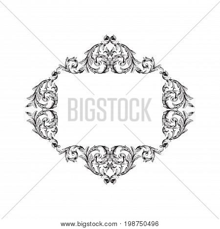 Vintage baroque frame scroll ornament engraving border floral retro pattern antique style acanthus foliage swirl decorative design element filigree calligraphy vector | damask - stock vector