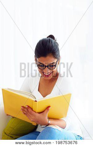 Beautiful Young Indian Girl, Student With Book, Studying