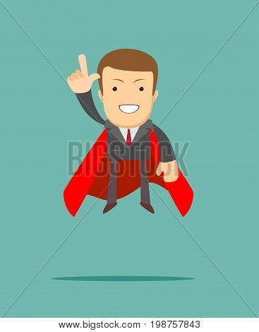 Successful Businessman. Young man in superhero costume representing power and courage. Stock vector illustration for poster, greeting card, website, ad, business presentation, advertisement design.