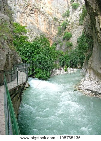 view inside saklikent canyon and mountain river turkey