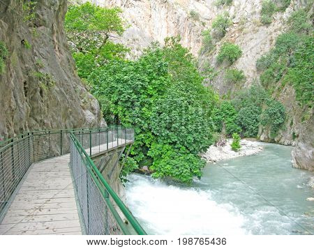 view inside saklikent canyon and mountain river turkey