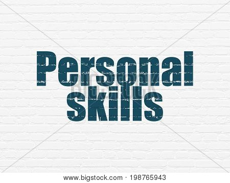 Learning concept: Painted blue text Personal Skills on White Brick wall background