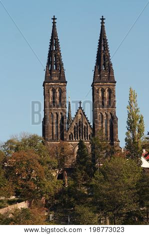 Chapter Church of St Peter and Paul on Vysehrad Prague. Vysehrad - second seat of the Bohemian princes and kings of the Premyslides dynasty founded in the 10th century