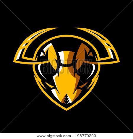 Furious hornet head athletic club vector logo concept isolated on black background. 
Modern sport team mascot badge design. Premium quality wild insect emblem t-shirt tee print illustration.