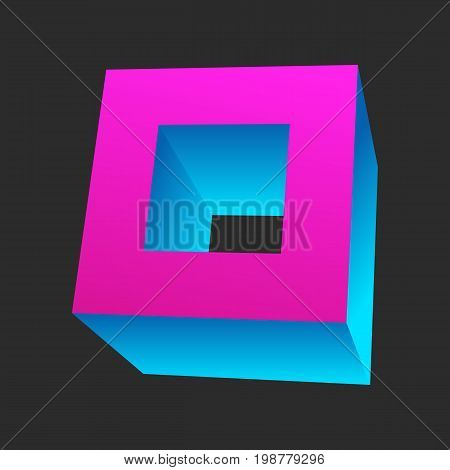 Cube icon for your business promotional artwork. Abstract square graphic design for flyers, banners, presentations. Vector illustration.