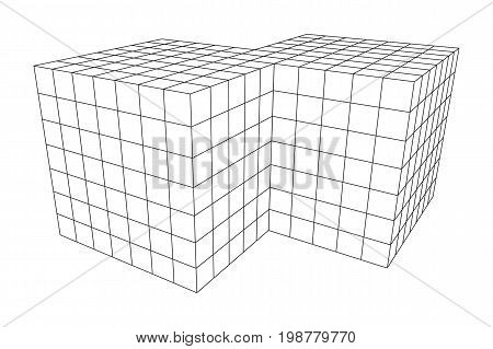 Wireframe Mesh Doubled Box. Connection Structure. Digital Data Visualization Concept. Vector Illustration.