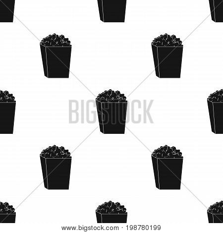 Popcorn in a blue box. Food for an amusement park and a movie trip.Amusement park single icon in black style vector symbol stock web illustration.