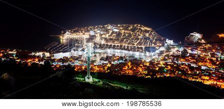 Beautiful Night View On Dubrovnik Old Town From Srd Hill