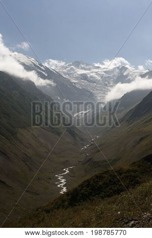 Views Karmadonskoye gorge trail and descended the glacier and mudflows. Of North Ossetia. Caucasus Russia