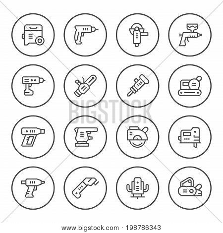 Set round line icons of electric tools isolated on white. Vector illustration