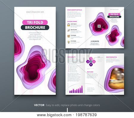 Business tri fold brochure design. Blue green corporate business template for tri fold flyer. Layout with modern square photo and abstract background. Creative concept folded flyer or brochure.