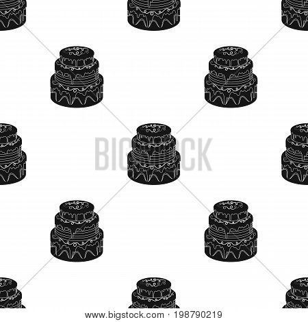 Blue three-ply cake icon in black design isolated on white background. Cakes symbol stock vector illustration.