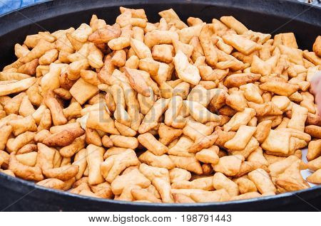 Baursak - the Kazakh traditional fried bread. Small pieces of dough fried in oil.