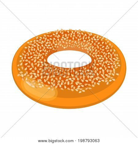 Closeup of appetizing glazed ring-shaped doughnut covered in small nuts isolated vector illustration on white background in realistic style