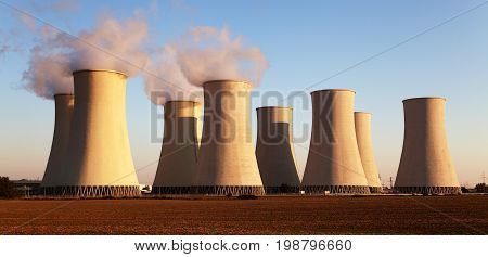 Evening colored sunset view of Nuclear power plant Jaslovske Bohunice - Slovakia