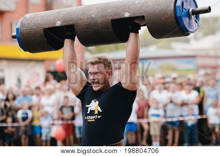 Osinniki, RUSSIA - July 28, 2017: Open festival on power extreme for Russian heroes bogatyrey.