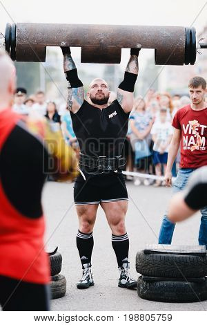 Osinniki, RUSSIA - July 28, 2017: Open festival on power extreme for Russian heroes bogatyrey.