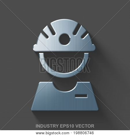 Flat metallic Manufacuring 3D icon. Polished Steel Factory Worker icon with transparent shadow on Gray background. EPS 10, vector illustration.