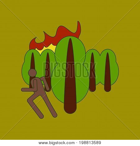 flat icon on stylish background fire in forest human