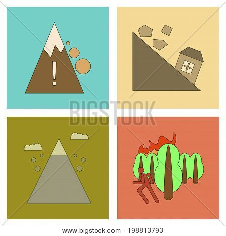 assembly of flat icons danger natural disasters