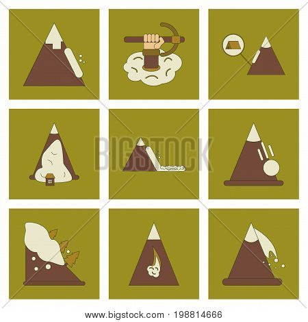 assembly of flat icons mountains snow avalanche