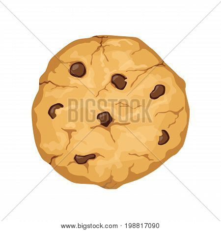 Delicious vector cartoon cookie with chocolate chips isolated on white background