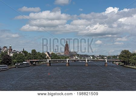 Beautiful view of  Frankfurt am Main with  cathedral on the river side of Main, Hesse, Germany
