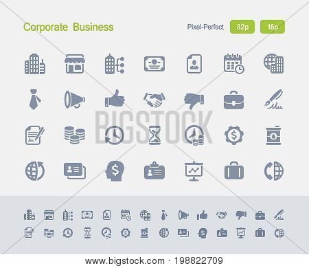 Corporate Business - Granite Icons

A set of 28 professional, pixel-perfect vector icons designed on a 32x32 pixel grid and redesigned on a 16x16 pixel grid for very small sizes.