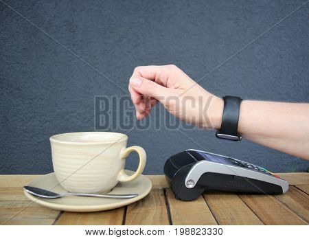 Contactless Payment Smartwatch Watch Pdq Nfc Background With Copy Space
