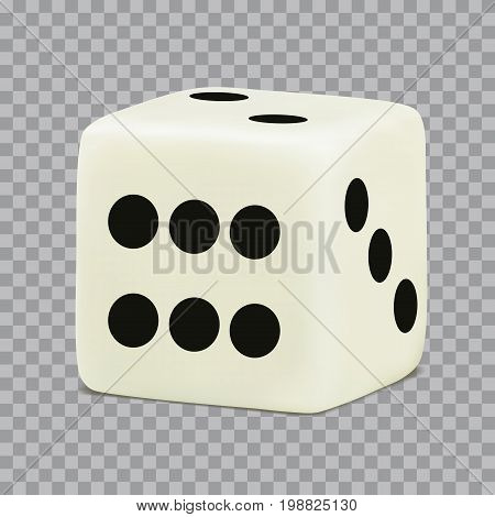 Vector realistic white playing cube isolated on transparent background