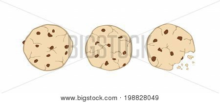 Set of three cartoon vector cute cookies isolated on white background